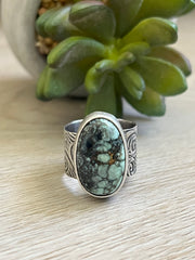 Handmade C & T Variscite Sterling Silver Wide Band Ring - Size 8.75